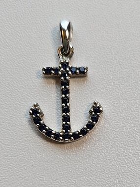 Sterling Silver Anchor Pendant with Sapphires From Zales